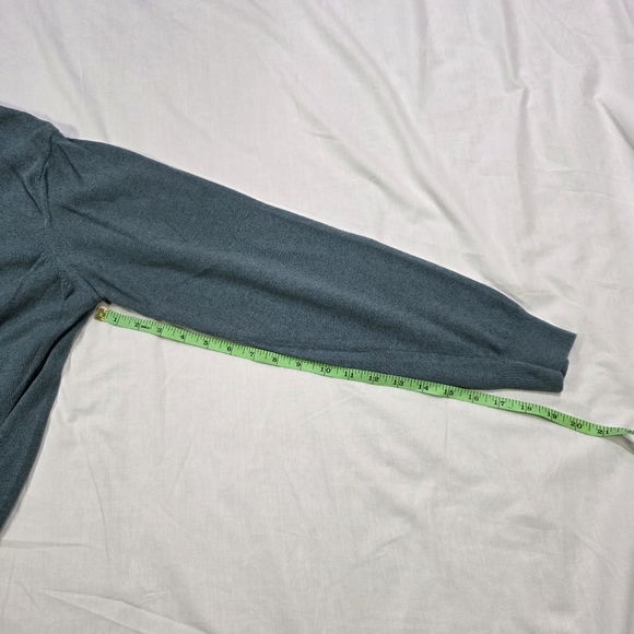 Barbour Cotton Cashmere Blend Teal V Neck Pullover Academia Preppy Sweater. L - Picture 6 of 8